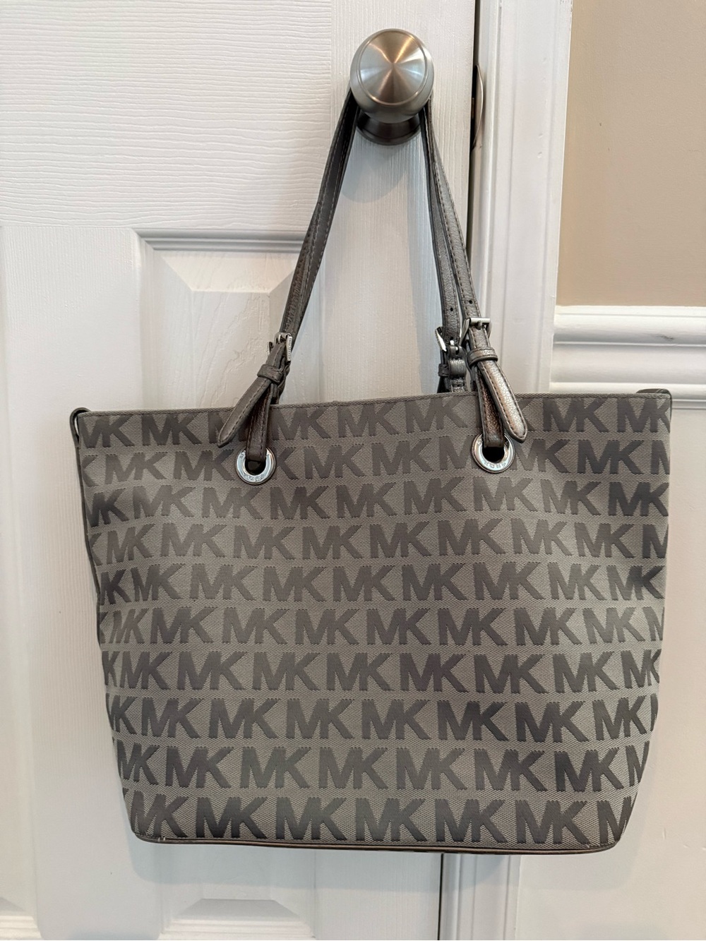 Michael Kors Gray MK Logo Tote with Silver Hardware